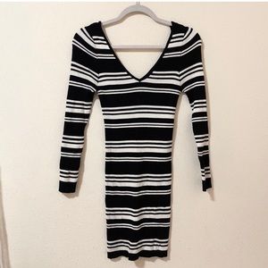 Kendall & Kylie V-neck Striped Knit Long Sleeve Mini Dress